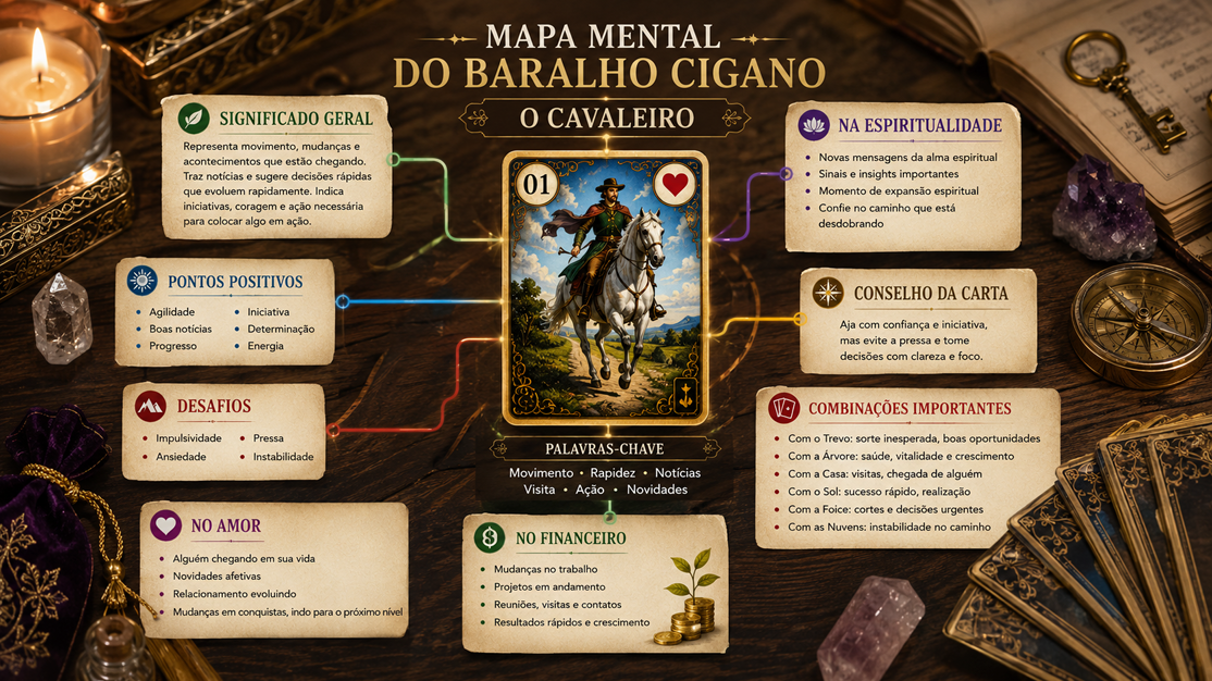 Mapa mental da carta O Cavaleiro do Baralho Cigano